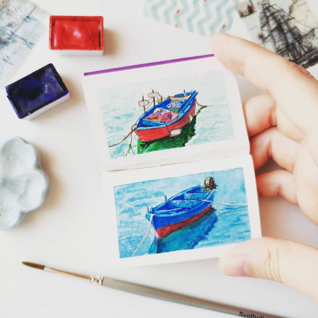 Mini sketchbook for miniatures 4x5 cm. AQUA (watercolor & graphic) - Poli  Art Design